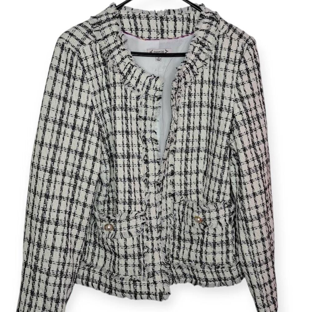 NANETTE Nanette Lepore Women's Tweed Blazer Very Black Cream size XL NWT